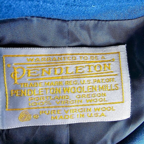 70s Vintage Pendleton Jade Blue Oversized Virgin Wool Long Trench Coat Size 8 - Picture 6 of 11